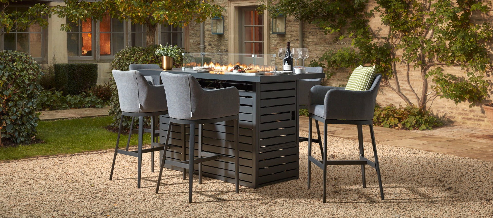 BIRKIN BAR TABLE 6G BAR STOOLS AND GAS FIRE PIT - Main Image