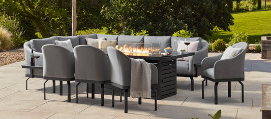 BELGRAVIA 2M - EXTENDED CORNER SOFA COMBO WITH GAS FIRE PIT DINING TABLE & DINING CHAIRS